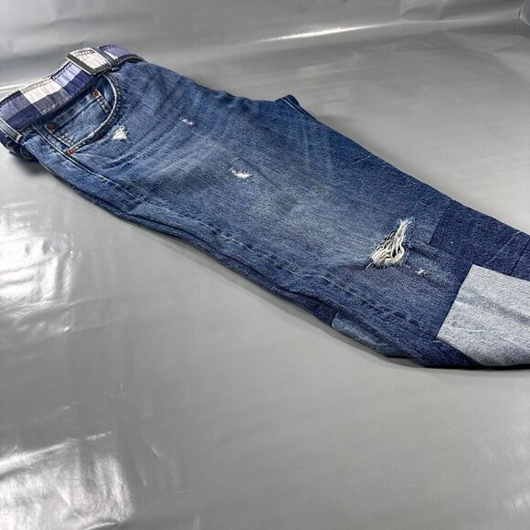 Levis 501 Jeans Women Patchwork Denim Ragged Lands Color Block Raw Hem Straight - Picture 6 of 16